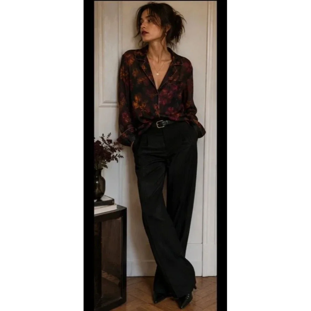 Moody Autumn Silky Womens Blouse Size Medium Dark Romantic Midnight Bakery